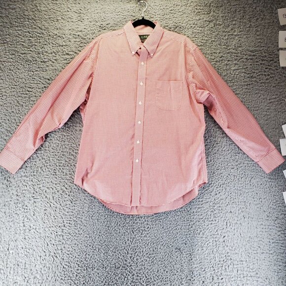 Lauren Ralph Lauren Shirt Mens 16.5 32/33 Red White Check Button-Up Non-Iron - Picture 1 of 7